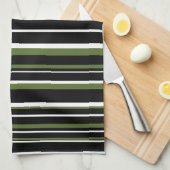 Zwart, Olijfgroen, Witte streepjescode Theedoek (Quarter Fold)