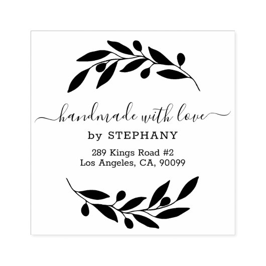 Zwart Olijfkrans Custom Moderne Typografie Rubberstempel (Afrduk)