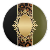 Zwart-olive Green Jaguar Animal Print Keramische Knop (Voorkant)