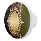 Zwart-olive Green Jaguar Animal Print Keramische Knop (Rechts)