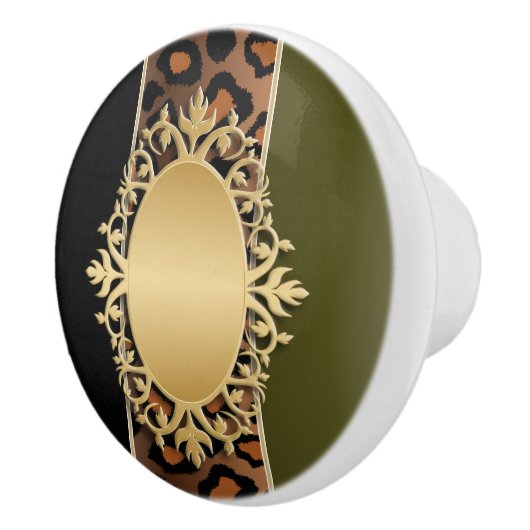 Zwart-olive Green Jaguar Animal Print Keramische Knop (Rechts)