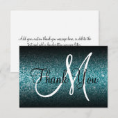 Zwart Ombre Blauwgroen Glitter Monogram Bedankkaart (Voorkant / Achterkant)
