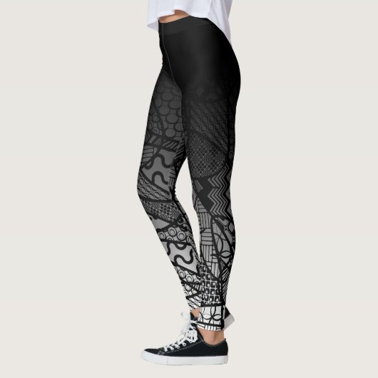 Zwart ombre met zwart-witpatroon Abstract Leggings (Links)