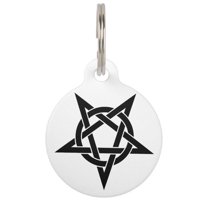 Zwart omgekeerd pentagram huisdierpenning (Voorkant)