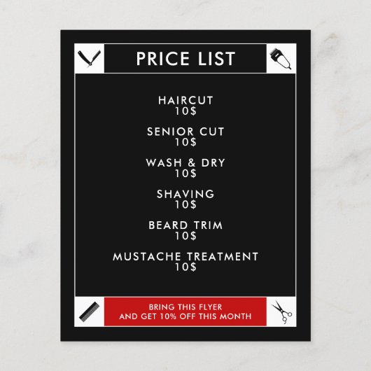 Zwart omhulde barber flyer (Achterkant)