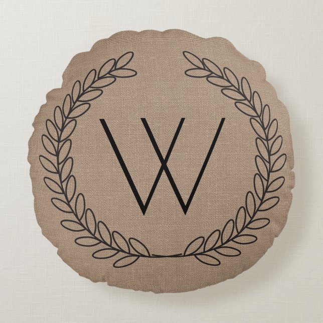 Zwart omlijnd Laurels Burlap - gepersonaliseerd Rond Kussen (Voorkant)