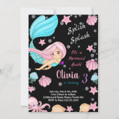 Zwart Onder het zee Zeemeermin Verjaardagsuitnodig Kaart (Voorkant)