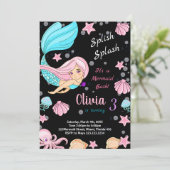 Zwart Onder het zee Zeemeermin Verjaardagsuitnodig Kaart (Staand voorkant)