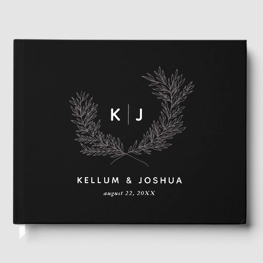 Zwart onderscheiden monogram gastenboek (Voorkant)