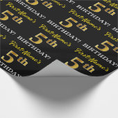 Zwart, onecht goud "5th BIRTHDAY" Cadeaupapier (Hoek)