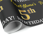 Zwart, onecht goud "5th BIRTHDAY" Cadeaupapier (Rol Hoek)