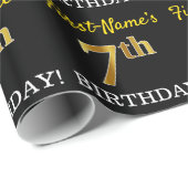 Zwart, onecht goud "7th BIRTHDAY" Cadeaupapier (Rol Hoek)