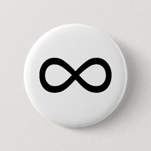 Zwart oneindigheidssymbool ronde button 5,7 cm