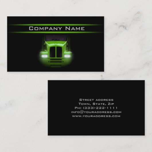 Zwart ontwerp Groene vrachtwagen aan voorzijde Bri Visitekaartje (Voorkant / Achterkant)