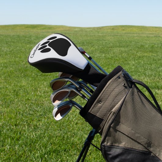 Zwart ontwerp met pootafdruk golfheadcover (Insitu)