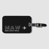 Zwart ontwerp met reizigersnaam/initialen bagagelabel (Voorkant (horizontaal))