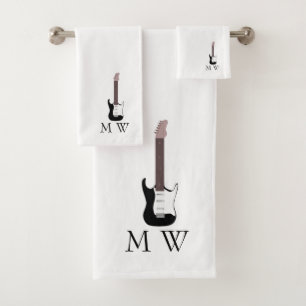 Zwart ontwerp voor elektrische gitaar met monogram bad handdoek