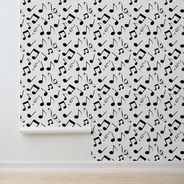 Zwart ontwerp voor muzieknoten behang (Applicatie)
