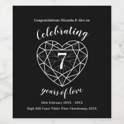 Zwart onyx 7e trouwdag edelsteen wijnlabels wijn etiket (Enkel label)