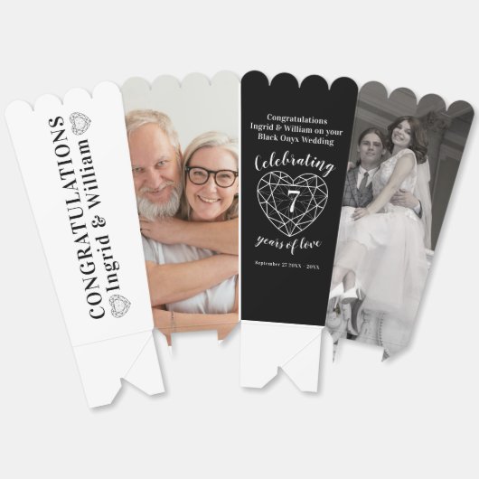 Zwart onyx 7e trouwdag twee foto's bedankdoosjes (Ongevouwen)