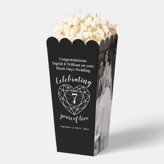 Zwart onyx 7e trouwdag twee foto's bedankdoosjes (Popped)