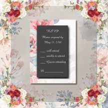 zwart onyx Floral roos bruiloft RSVP Response Kaar