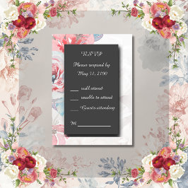 zwart onyx Floral roos bruiloft RSVP Response Kaar Kaartje