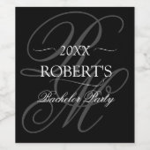 Zwart Onyx Minimalistisch Monogram Vrijgezellenfee Wijn Etiket (Enkel label)