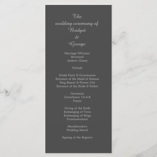 Zwart Onyx Modern  Deco bruiloft Programmakaart (Achterkant)