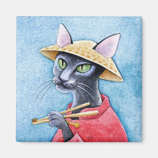 Zwart Oosters Korthaar Kat magneet (Voorkant)