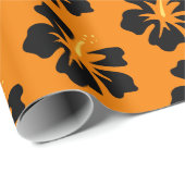 Zwart op Amber Hibiscus Cadeaupapier (Rol Hoek)