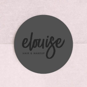 Zwart op Black Modern Brush Beauty Business Ronde Sticker