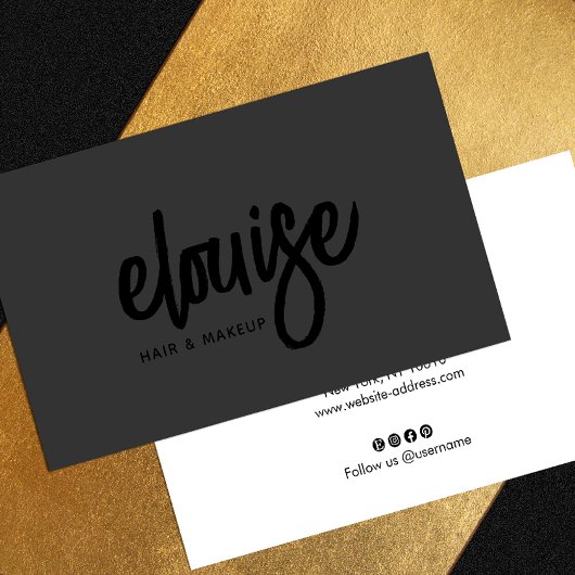 Zwart op Black Modern Brush Beauty Business Visitekaartje