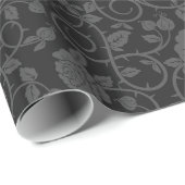 Zwart op Black Red Rose Modern Damask Floral Cadeaupapier (Rol Hoek)