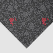 Zwart op Black Red Rose Modern Damask Floral Tissuepapier (Detail)