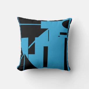 Zwart op Blauw Menselijke Stok Figuur Abstracte Ku Kussen