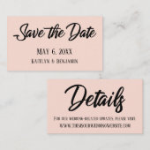 Zwart op Blush Sparen de Datum & het Detail Kaart  Visitekaartje (Voorkant / Achterkant)