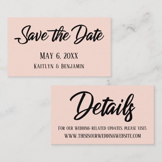 Zwart op Blush Sparen de Datum & het Detail Kaart  Visitekaartje (Voorkant / Achterkant)