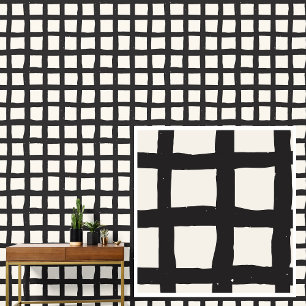 Zwart op Bone Grid Squares Behang