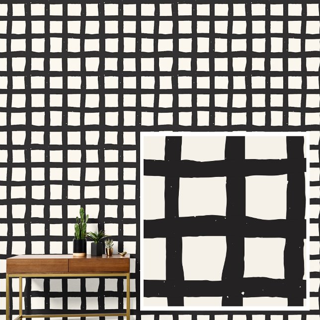 Zwart op Bone Grid Squares Behang (Creator heeft geüpload)