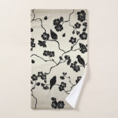 Zwart op Bronze Pattern Birds and Cherry Blossom Bad Handdoek (Handdoek)