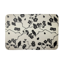 Zwart op Bronze Pattern Birds and Cherry Blossom Badmat