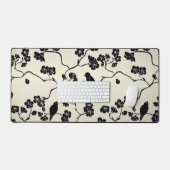 Zwart op Bronze Pattern Birds and Cherry Blossom Bureaumat (Keyboard & Muis)
