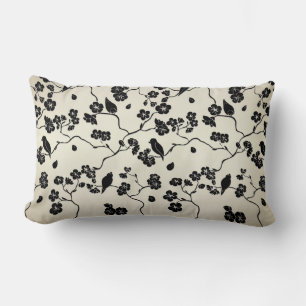 Zwart op Bronze Pattern Birds and Cherry Blossom Kussen