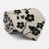 Zwart op Bronze Pattern Birds and Cherry Blossom Stropdas (Opgerold)