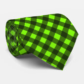 Zwart op Chartreuse Gingham Check Stropdas (Opgerold)