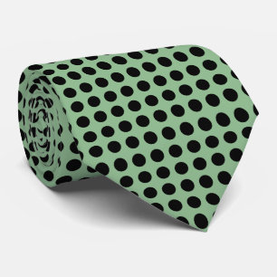 Zwart op Dark Zee Green Large Horiz. Polka Dots Stropdas