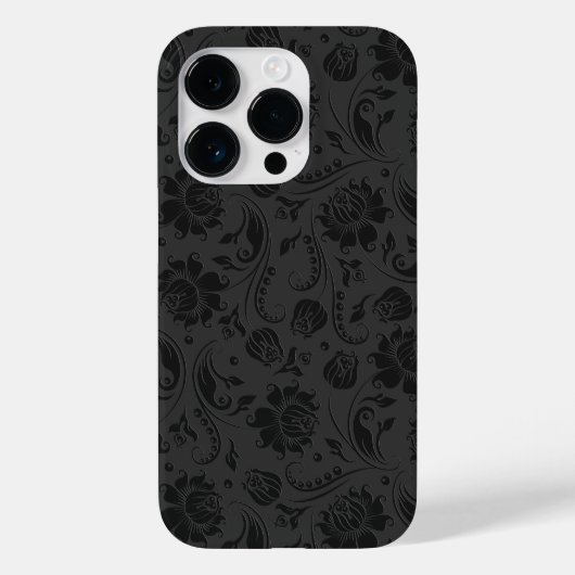 Zwart Op Donkergrijs Bloemen Damasks 2 Case-Mate iPhone Case (Achterkant)
