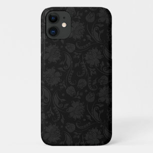 Zwart Op Donkergrijs  Bloemen Damasks 2 iPhone 11 Hoesje