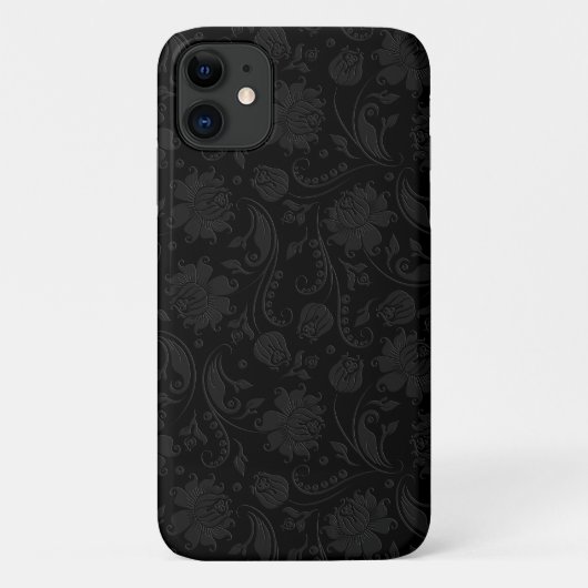 Zwart Op Donkergrijs Bloemen Damasks 2 Case-Mate iPhone Case (Achterkant)